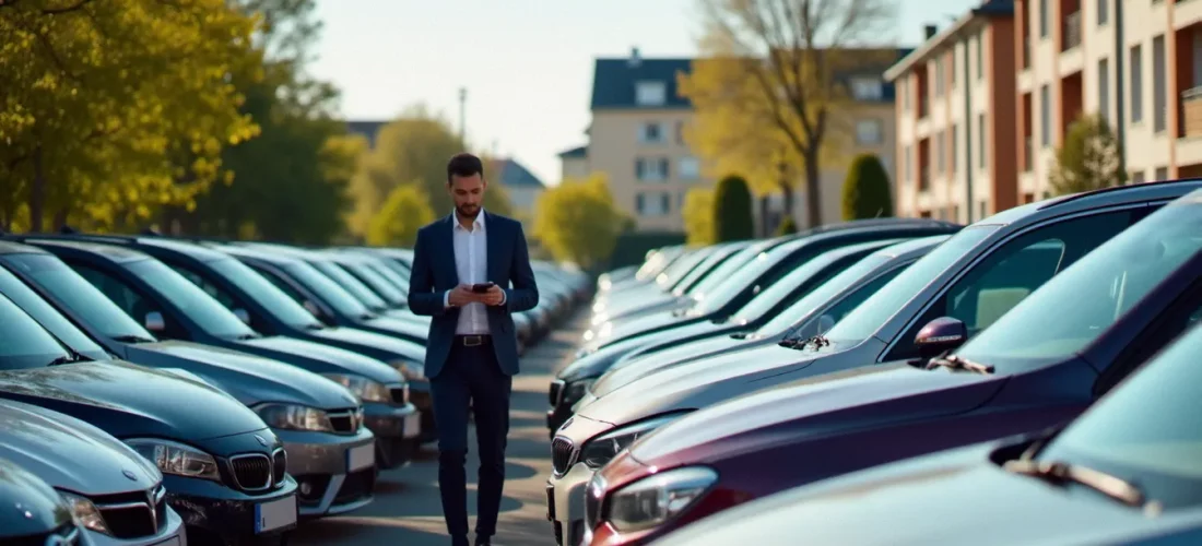Lot d'un revendeur automobile indépendant à Drancy avec des véhicules d'occasion alignés, évoquant le type de structure auto france 5 drancy