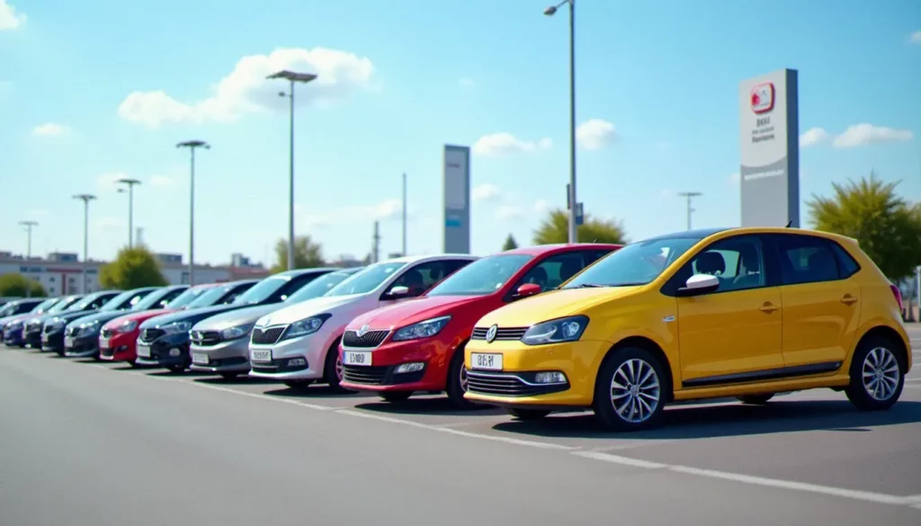 auto prix occasion featured Rangée de voitures d'occasion exposées dans un lot de concessionnaire en France, illustrant le marché de l'auto prix occasion en 2026