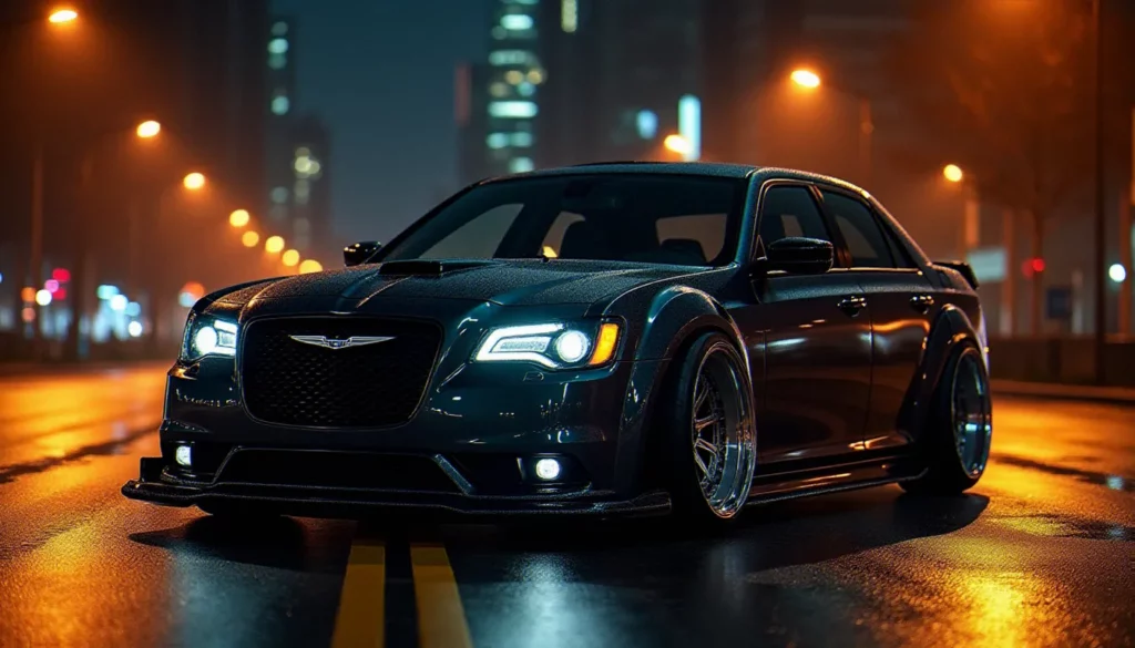 tuning chrysler 300 featured Chrysler 300C grise avec kit carrosserie widebody complet et jantes 22 pouces dans un contexte de tuning urbain nocturne