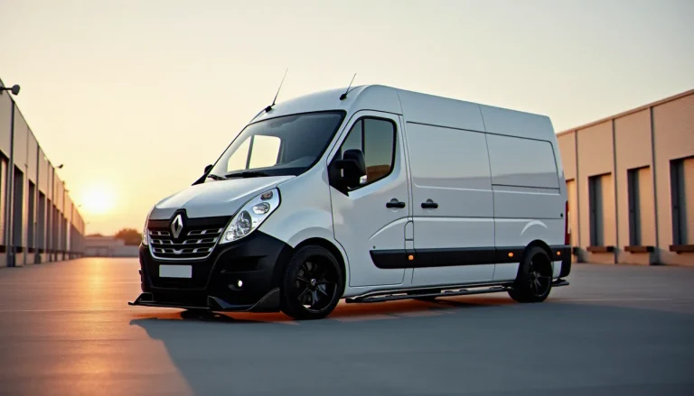 Renault Master 3 tuné avec kit carrosserie sport, bouclier avant et jantes alliage 17 pouces noir mat, exemple de tuning renault master 3 réussi