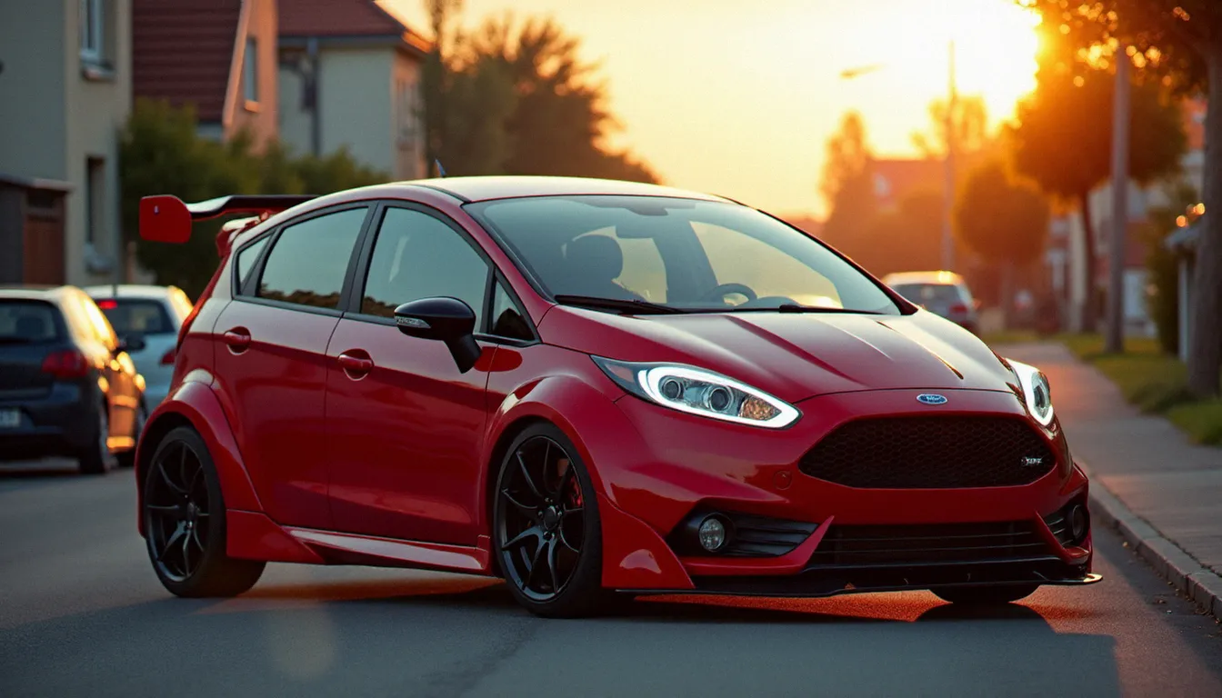 Compacte sportive d'occasion transformée avec un kit carrosserie complet, illustrant les possibilités de préparation après achat d'un auto France VO 95