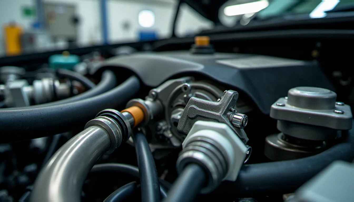 Moteur de véhicule GNV avec rampe d'injection gaz naturel sous pression illustrant l'auto inflammation gaz naturel et les systèmes de combustion alternative