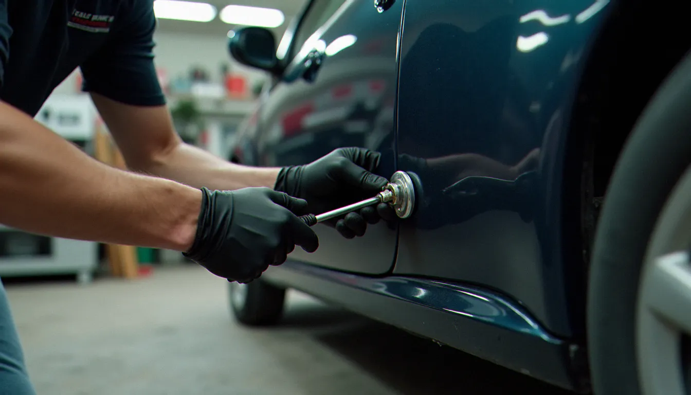 Pose d'une jupe latérale en polyuréthane sur une auto sans permis dans un garage particulier