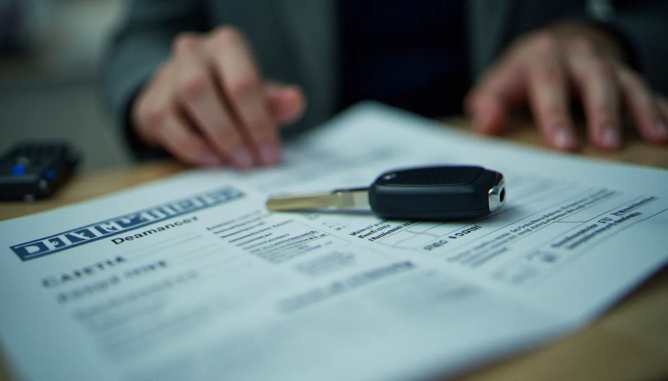 Carte grise de voiturette posée sur un comptoir administratif lors d'une démarche de mise à jour suite à un changement de couleur de carrosserie