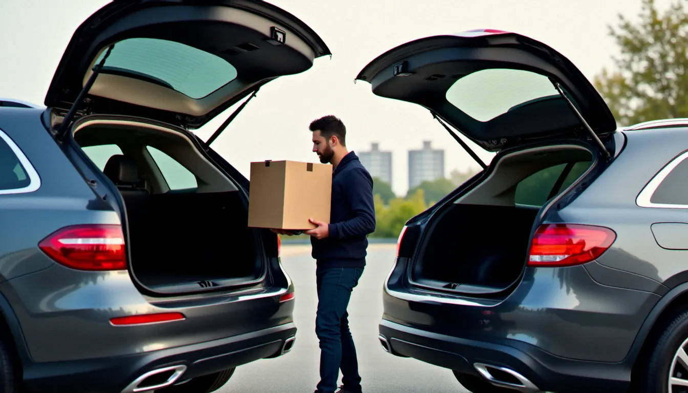 Comparaison de la hauteur de seuil entre un SUV et un break lors du chargement d'un carton lourd