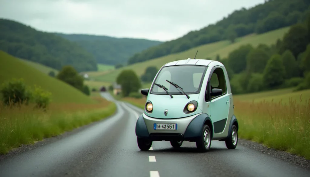 auto sans permis brassac les mines featured Auto sans permis garée sur une route rurale à Brassac-les-Mines dans le Puy-de-Dôme, entourée de paysages verdoyants du Massif Central