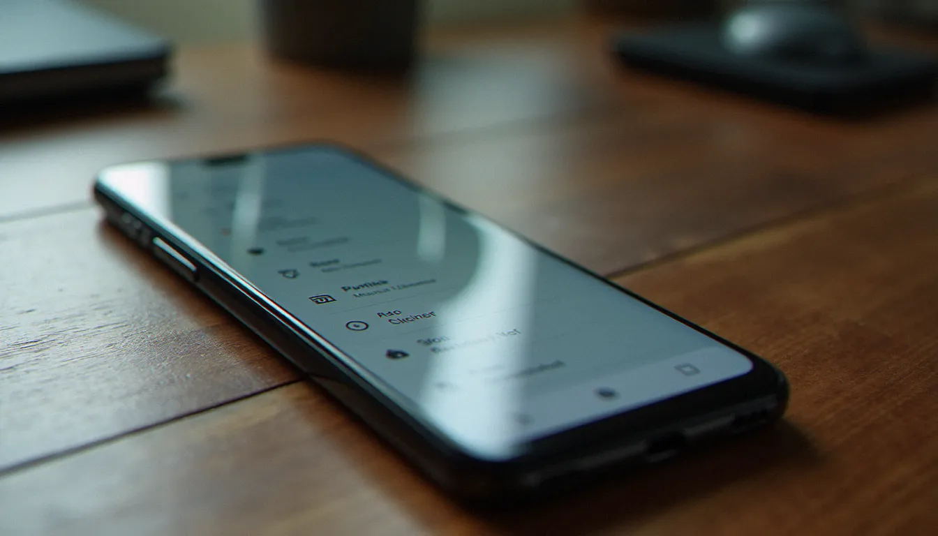 Smartphone Android posé sur un bureau affichant les paramètres d'accessibilité et de macro pour configurer l'auto farm sur mobile