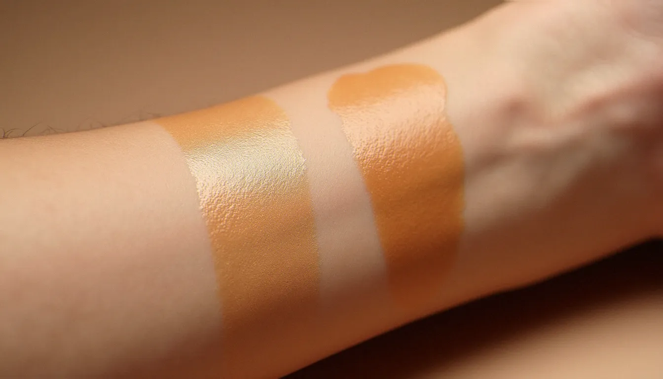 Comparaison d'un résultat autobronzant raté avec traces versus un bronzage uniforme et naturel sur avant-bras