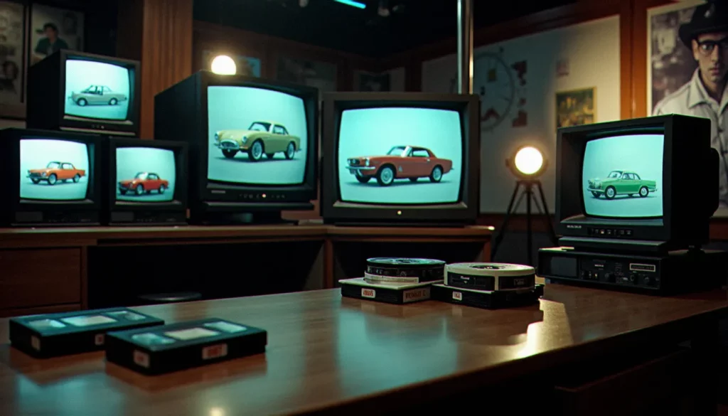 pourquoi auto moto nest plus diffuse featured Studio de télévision vide avec décor de magazine automobile des années 1990, évoquant la disparition d'Auto Moto de la diffusion