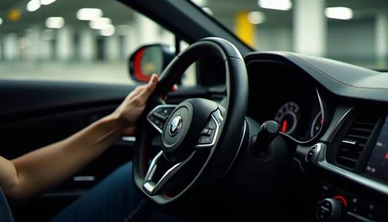 Antivol mécanique bloque-volant en acier monté sur un volant de voiture — solution antifurto per auto efficace et dissuasive