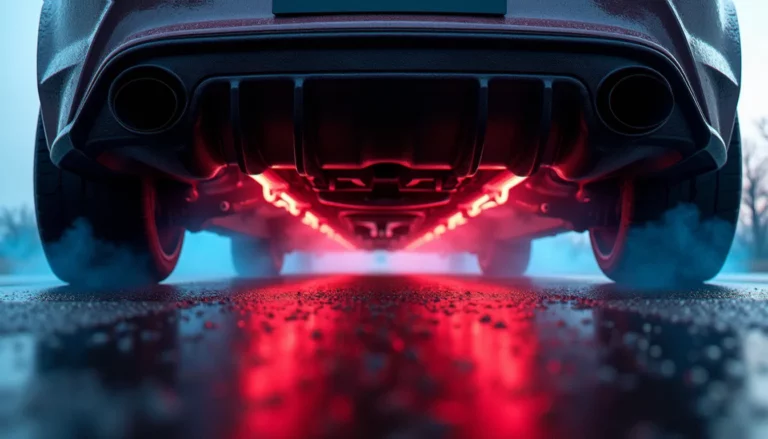 Vue sous un diffuseur arrière canalisé illustrant le principe de l'auto effetto venturi avec visualisation de l'écoulement d'air par fumée colorée