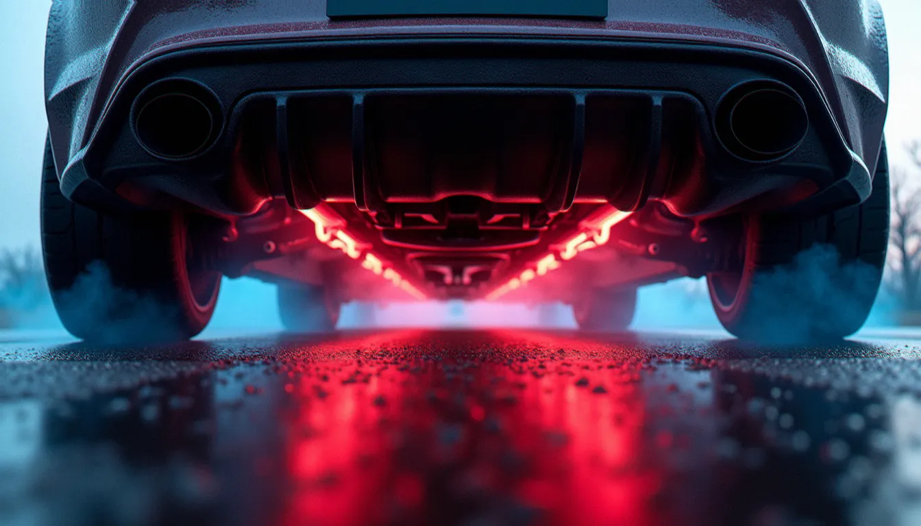 Vue sous un diffuseur arrière canalisé illustrant le principe de l'auto effetto venturi avec visualisation de l'écoulement d'air par fumée colorée