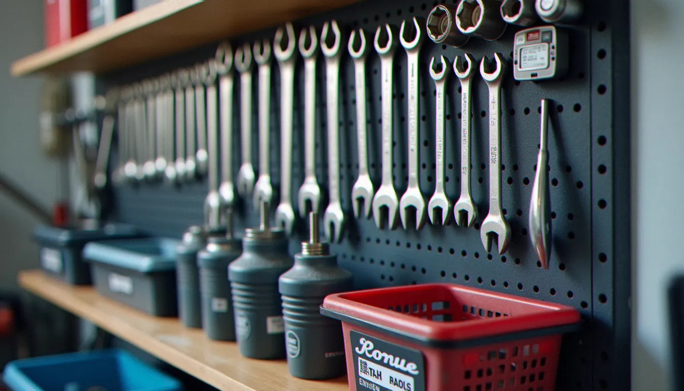 Système de rangement mural pour outils dans un garage bien organisé