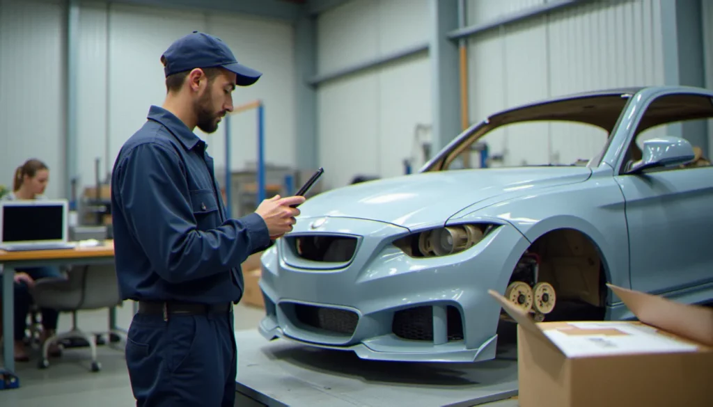 autodoc numero featured Un préparateur auto vérifie une pièce de carrosserie neuve dans son atelier avant de chercher l'autodoc numero pour contacter le service client