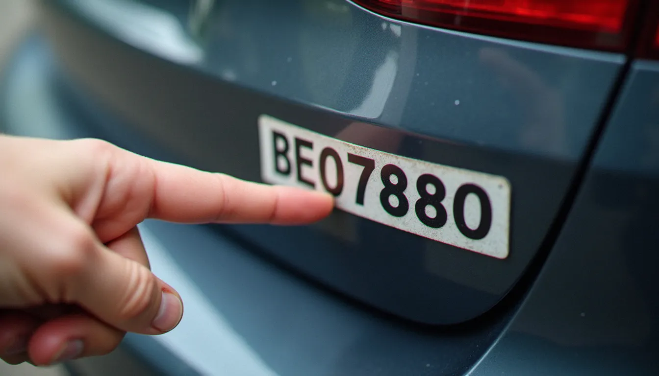 Relevé du numéro VIN sur la plaque du véhicule pour vérifier la compatibilité d'une pièce de carrosserie